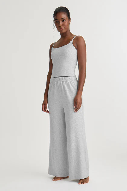 SOFT LOUNGE WIDE LEG PYJAMA BOTTOMS - GREY MARL | TALA (UK)