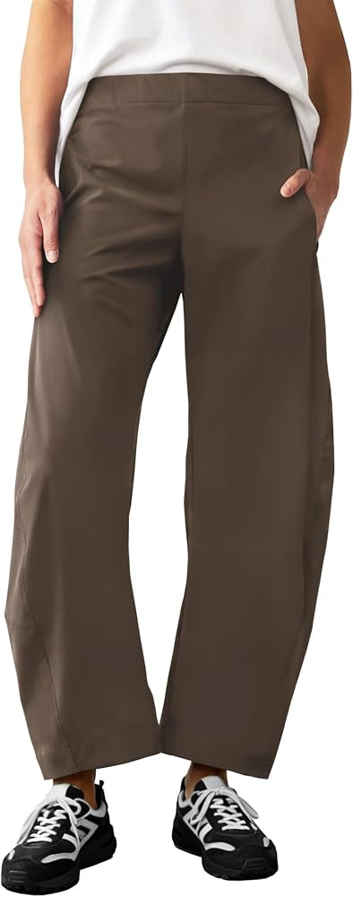 Womens Elastic Waist Barrel Travel Pants Baggy Tapered Leg Ankle Hiking Pants with Pockets 2026 | Amazon (US)