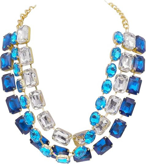 Chunky Layered Crystal Rhinestone Choker Collar Necklace for Women Sparkly Colored Neck Chain Sta... | Amazon (US)