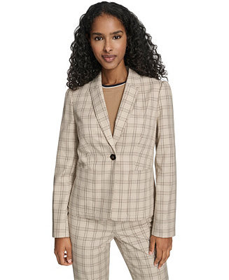 Women's Plaid One Button Blazer Jacket | Macy's