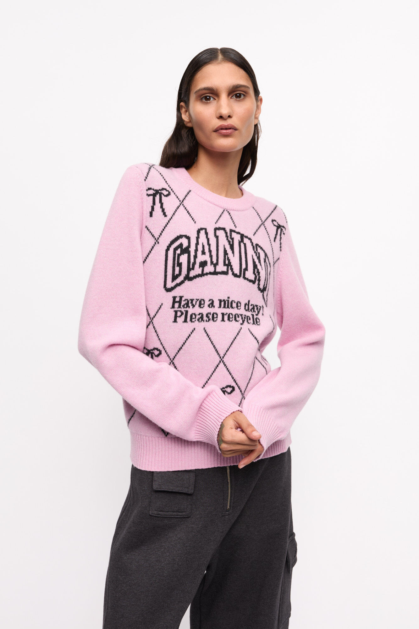 Pink Graphic Bow Sweater | Ganni