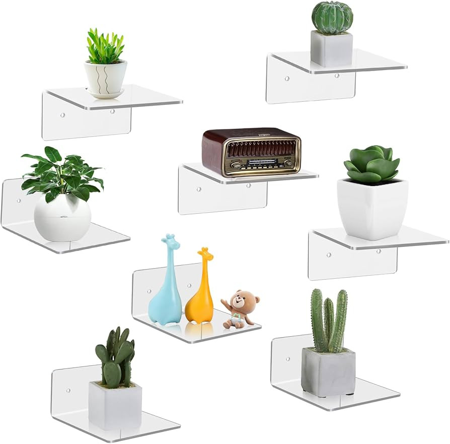 8 Pack Small Wall Shelf, 4'' Acrylic Shelves Display Ledges for Storage & Decoration, Small Float... | Amazon (US)