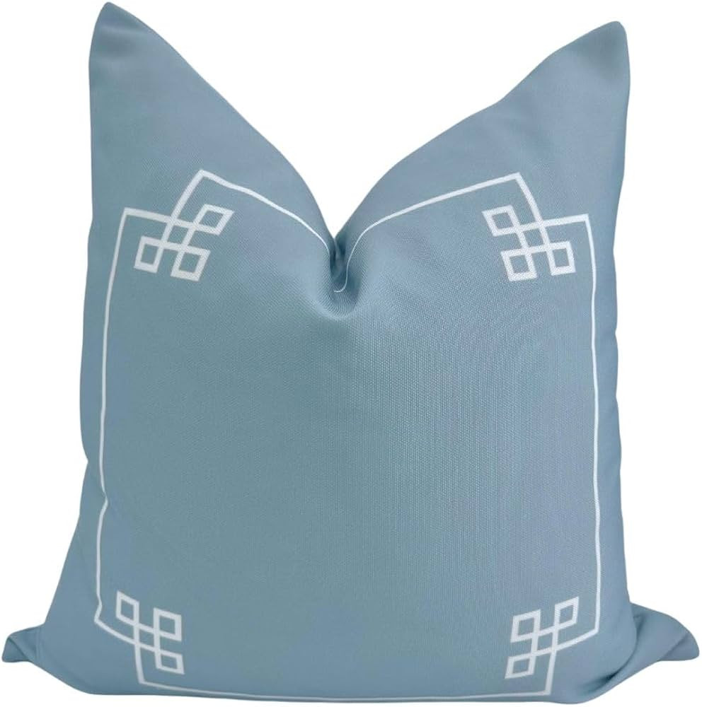 Blue and White Grandmillennial Outdoor Greek Key Throw Pillow Cover 20" x 20" Alys | Amazon (US)