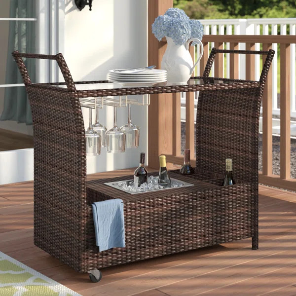 Bratton Heights Aluminum and Resin Wicker Bar Cart | Wayfair North America