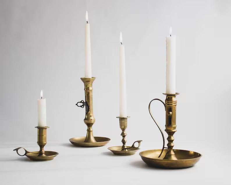 Assorted Vintage Brass Candlestick Holders With Handle, Brass Chamber Candle Holder, Modern Farmh... | Etsy (US)