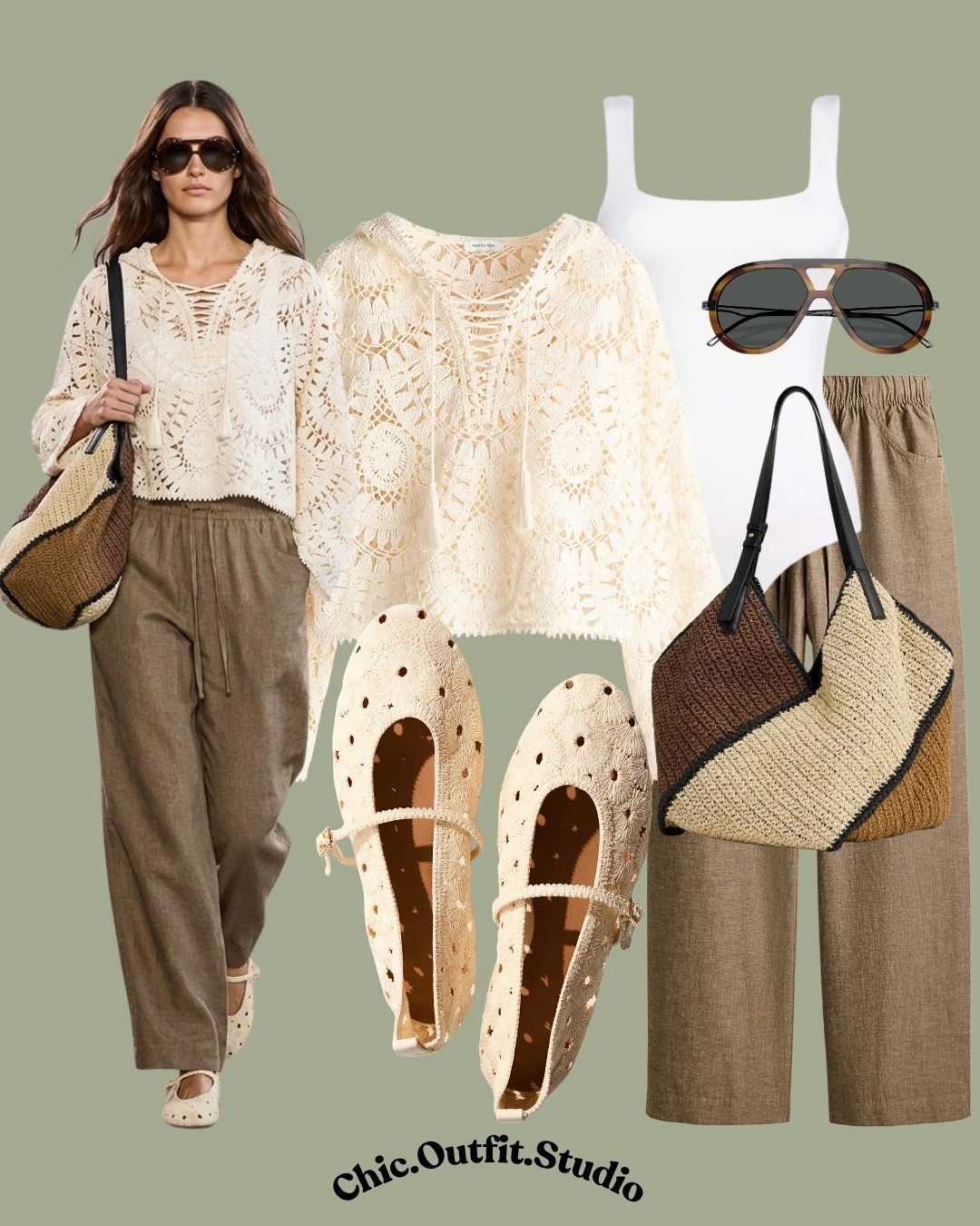 Crochet hooded jacket & Linen Pants

✨A soft crochet hooded jacket paired with airy linen trousers creates a relaxed yet elevated spring-to-summer outfit, perfect for weekend brunches, vacation strolls, coastal getaways, or casual work-from-café days. The mix of textures—open-knit crochet, natural fibers, and woven accessories—adds depth while keeping the look breathable and effortless for warmer days.

✨Tags: crochet outfit women, linen pants outfit, spring summer outfit women, neutral outfit ideas, effortless chic style, European summer outfit, casual elevated outfit, vacation outfit ideas, minimalist summer style, woven bag outfit

#LTKshoes #LTKsummer #LTKspring