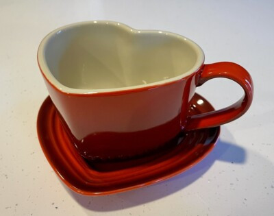 Le Creuset Red Ceramic Valentines Heart Mug with Saucer ~ 1 Mug & 1 Saucer NWOT | eBay AU