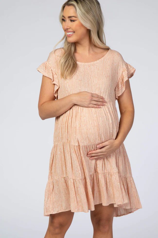 Peach Dot Print Tiered Ruffle Sleeve Maternity Dress | PinkBlush Maternity