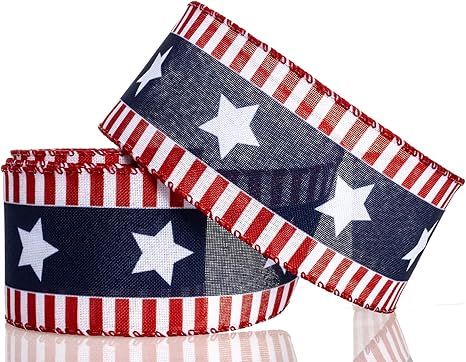 Red White Blue Stars and Stripes Wired Edge Ribbon, 10 Yards by 2.5 Inches (Style 2) | Amazon (US)