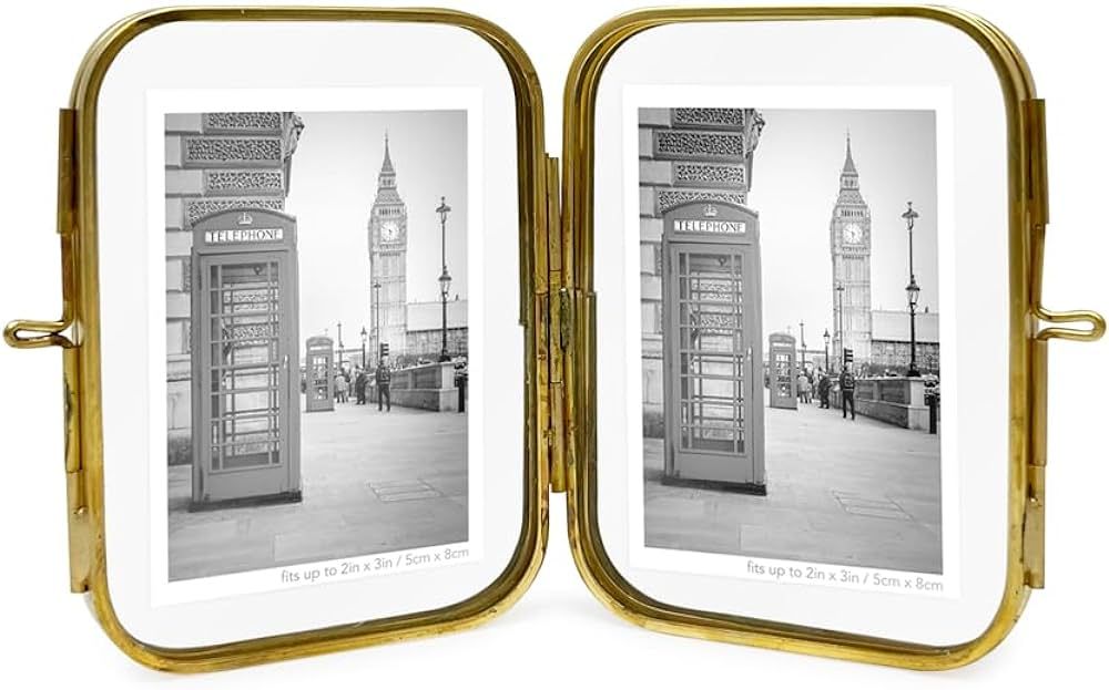 Isaac Jacobs 2x3 Vintage Style, Double-Sided Round-Edged Brass & Glass Metal Floating Picture Fra... | Amazon (US)