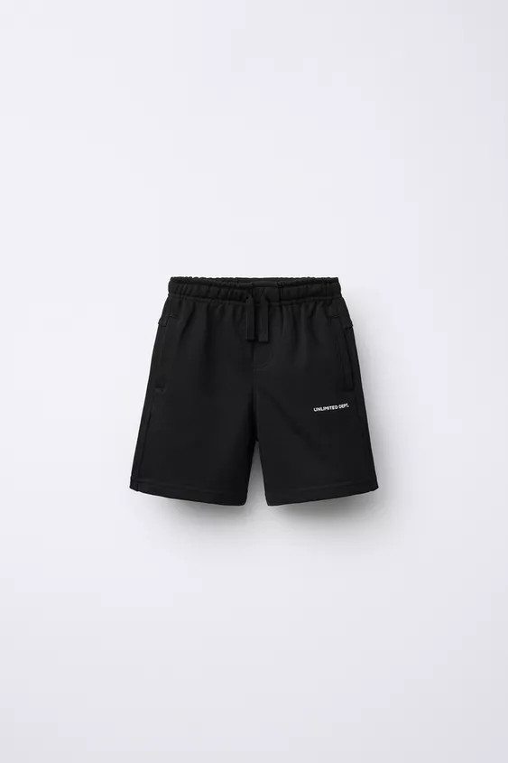 STRAIGHT FIT EMBOSSED TEXT TERRY SHORTS | Zara US