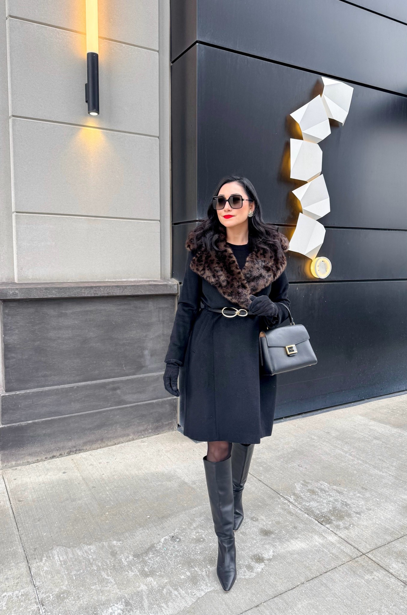 Classic winter outfit 🖤🤍

Black coat with leopard faux fur trim 
Black cashmere sweater size small, TTS
Tweed mini skirt 
Sheertex tights size medium 
Black knee high boots 

Wrap coat 
Chic outfit 
Winter style 
Winter capsule wardrobe 
Mob wife aesthetic 



#LTKootd #LTKSeasonal