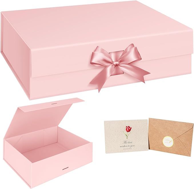Gift Boxes 12.8x8.9x3.5Inch,1 Pcs Pink Gift Boxes with Lids for presents,Collapsible Boxes for Wr... | Amazon (US)
