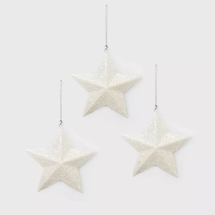 3ct Glitter Stars Christmas Ornament Set White - Wondershop™ | Target