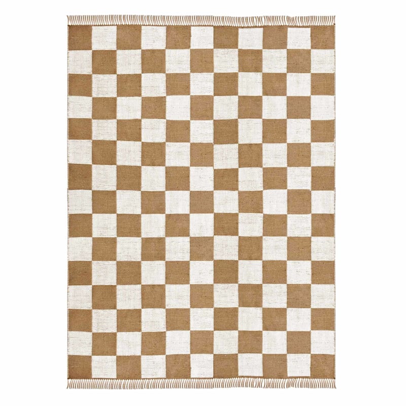 (B871) Brown & Natural Checkered Jute Area Rug, 5x7 | At Home