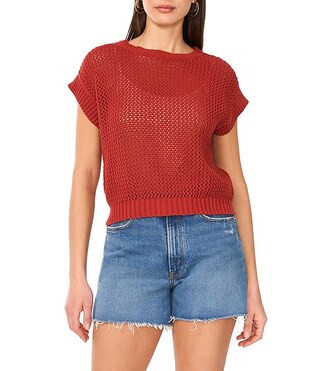 Vince Camuto Sweater Pointelle Crew Neck Short Sleeve Vest | Dillard's | Dillard's