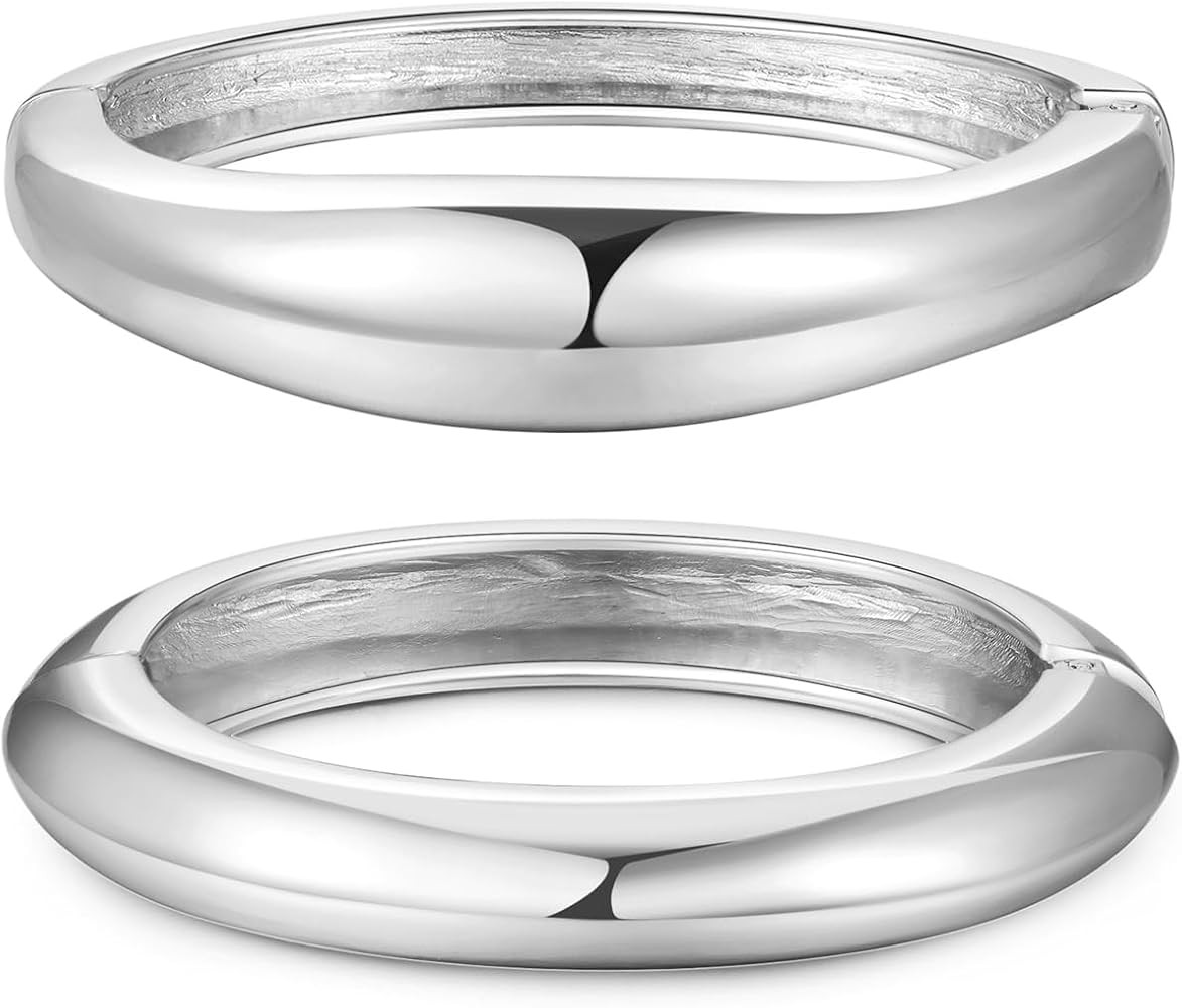 2pcs Gold Bangle Bracelets for Women, Trendy Hinged Cuff Open Wide Chunky Gold Bracelet Stack Arm... | Amazon (US)