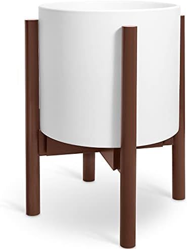 Plant Pot 10 inches Dia Mid Century Planter with Stand , Derekey Ceramic Pots with Drainage Plug and | Amazon (US)