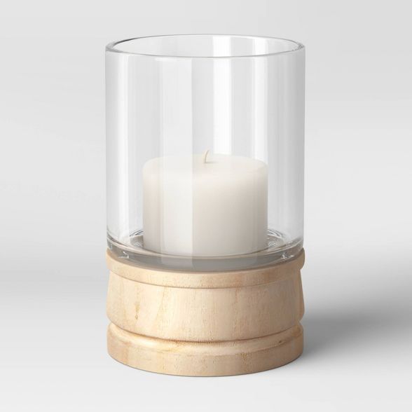 Glass/Wood Hurricane Candle Holder Brown - Threshold™ | Target