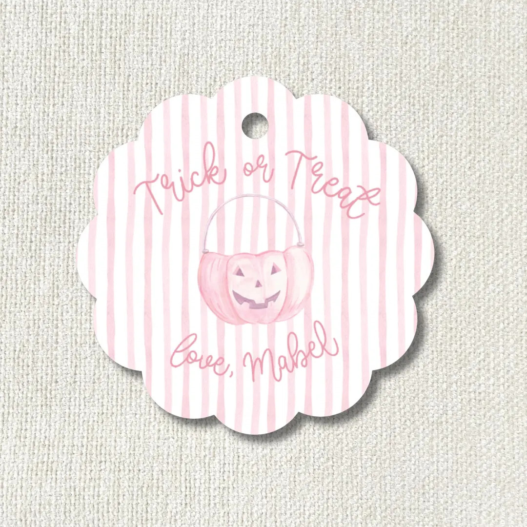 Personalized | Pumpkin Custom Gift Tags | Halloween | Watercolor | Pink Stripe Gingham | Gift Tag... | Etsy (US)
