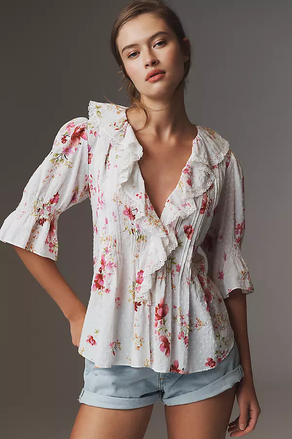 Ruffled Pin-Tuck Button-Front Blouse | Anthropologie (US)