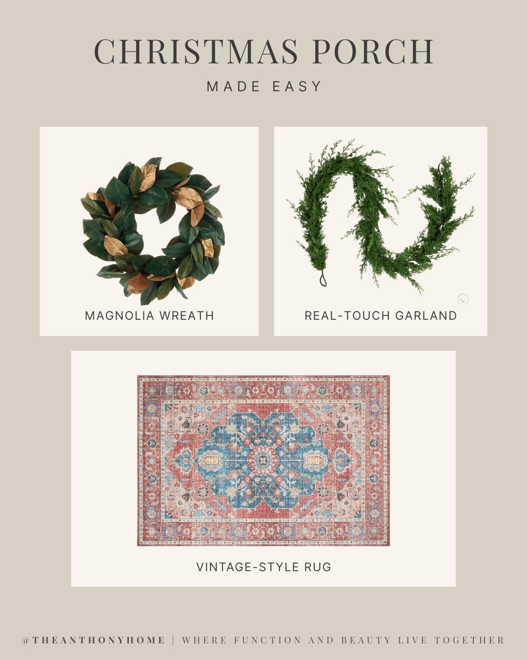 Simple Christmas touches for the front porch — the kind that make your home feel festive the moment guests walk up. 🎄✨

Real-touch cedar garland, classic magnolia wreaths, and a layered rug… cozy, welcoming, and actually doable in the middle of a busy season.

#LTKHome #LTKSeasonal #LTKHoliday