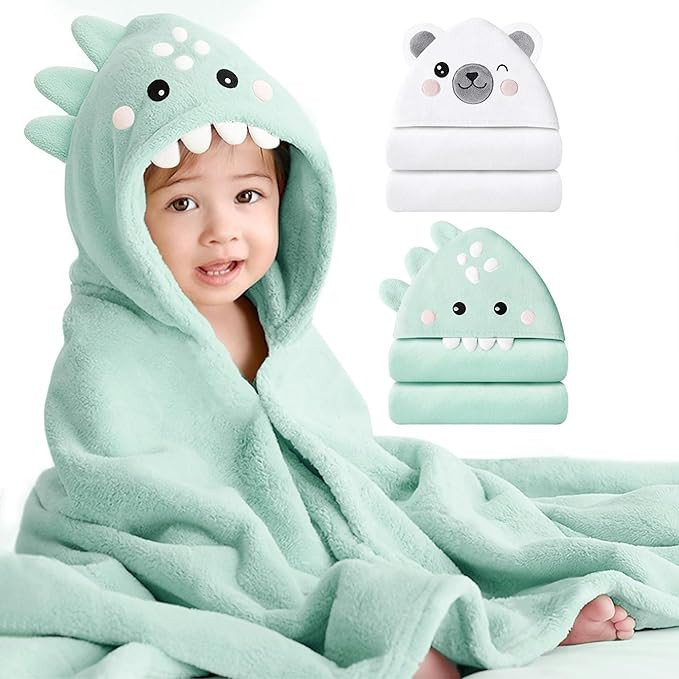 Konssy 2-Pack Hooded Baby Towels, 32" × 32" Soft & Absorbent Plush Fleece, Cute Animal Hood, Bab... | Amazon (US)