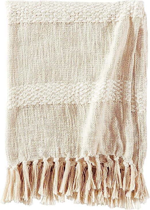 Brielle Home Samson Modern Decorative Fringe Warm & Soft Cotton Throw Blanket, 50x60, Ecru | Amazon (US)