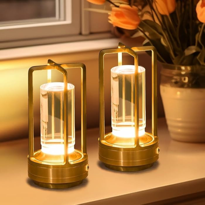 Rechargeable Table Lamp Cordless, 3 Color | Crystal | Stepless Dimming, for Bedroom, Cafe, Campin... | Amazon (US)