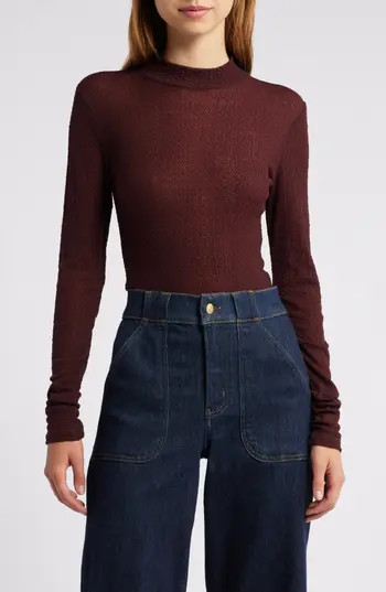FRAME Lace Mesh Mock Neck Top in Deep Burgundy at Nordstrom Rack, Size X-Large | Nordstrom Rack