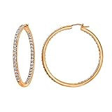 Amazon Collection Rose Gold Plated Sterling Silver Hoop Earrings set with Round Cut Infinite Elements Cubic Zirconia (2.34 cttw), 1.5" Diameter | Amazon (US)