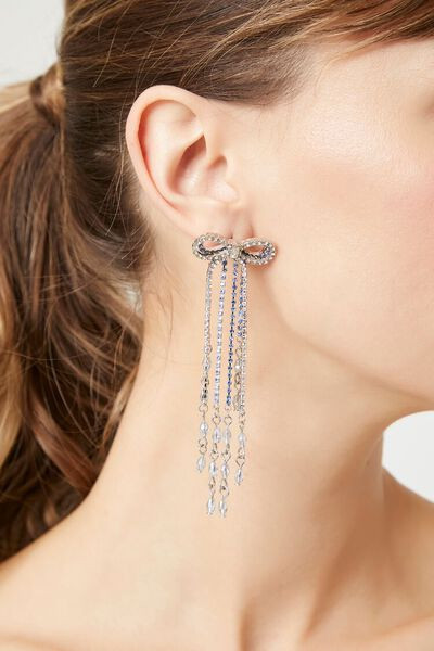 Beaded Rhinestone Bow Drop Earrings | Forever 21 (US)