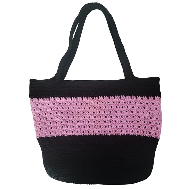 Shoulder Handbag Crochet Tote, Large Crochet Tote Bag, Lined Crochet Shoulder (X-Large, Pink & Bl... | Amazon (US)