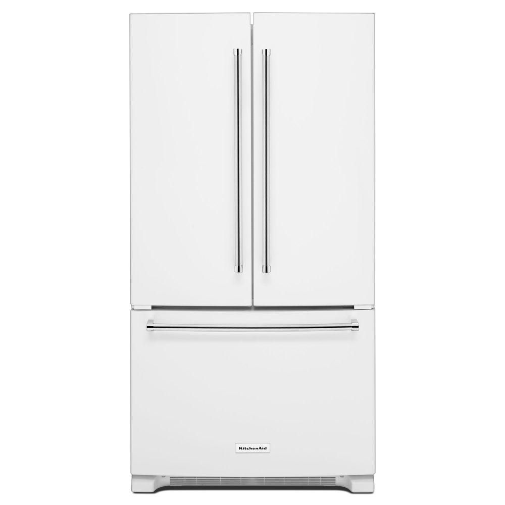 KitchenAid 36 in. W 20 cu. ft. French Door Refrigerator in White Counter Depth | Home Depot