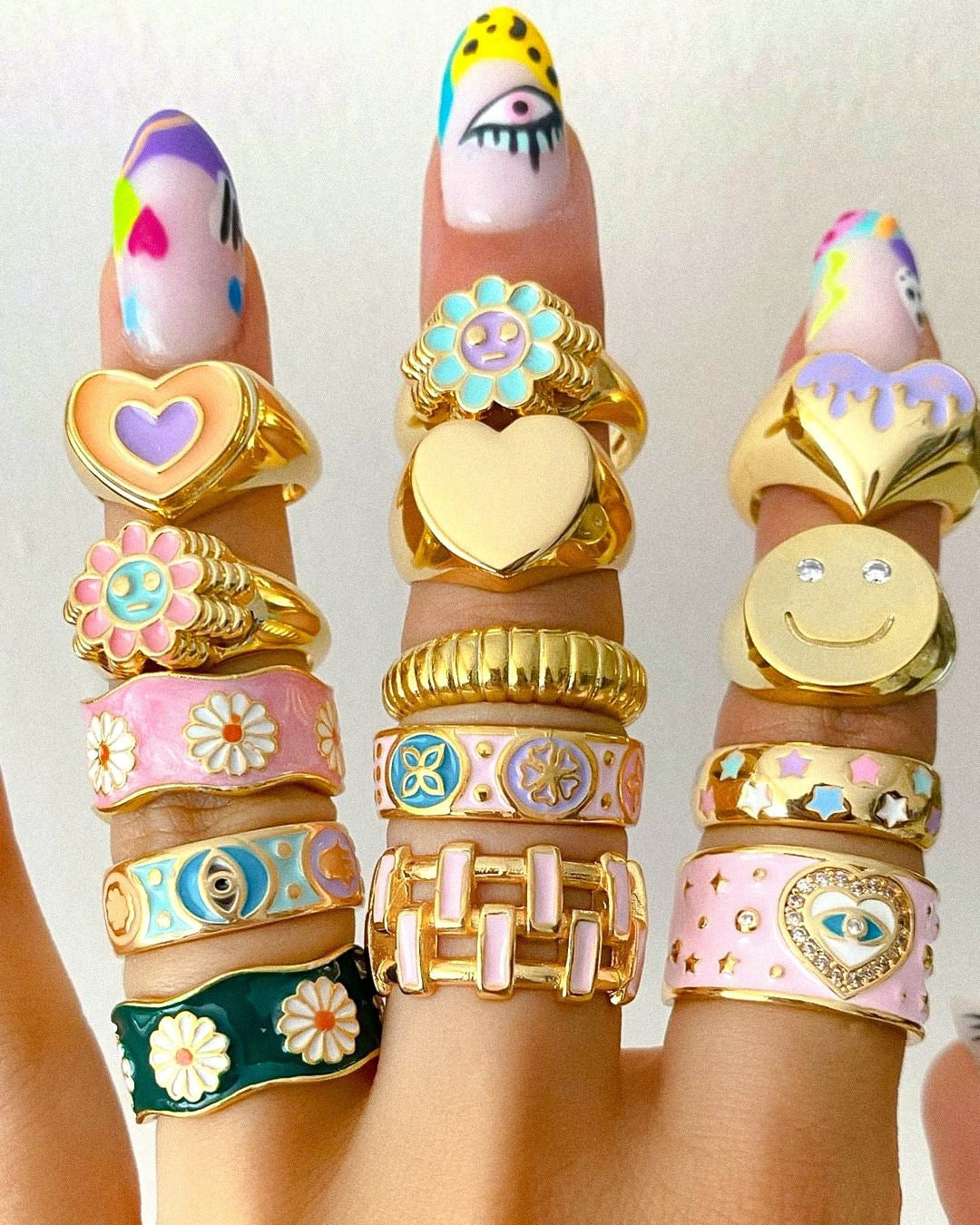 24k Shiny Gold Plated Adjustable Colorful Rings, Enamel Loop Rings, Enamel Stack Ring, Fidget Rin... | Etsy (US)
