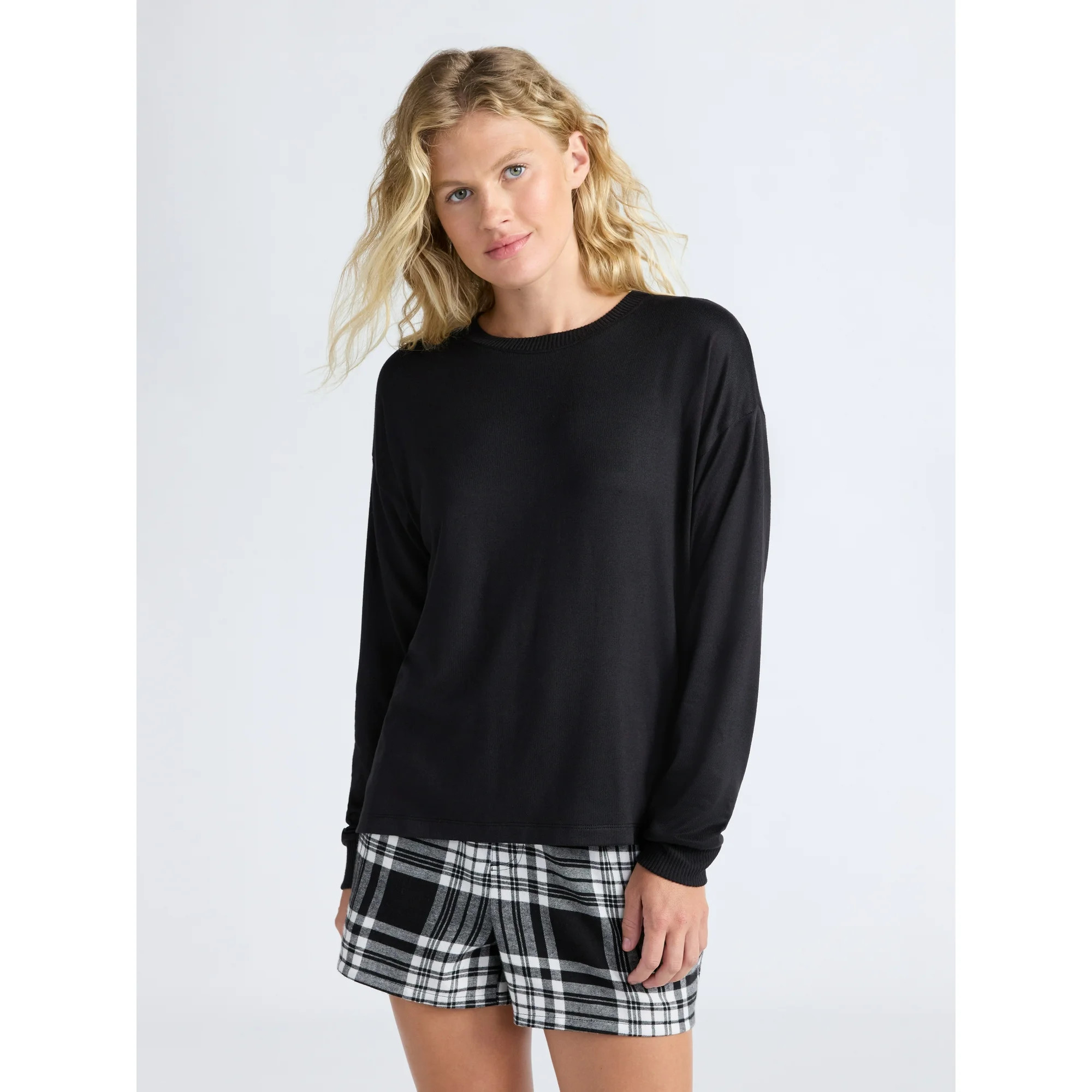 Joyspun Women's Cozy Lounge Collection Hacci Knit Sleep Top with Long Sleeves, Sizes XS-3X | Walmart (US)