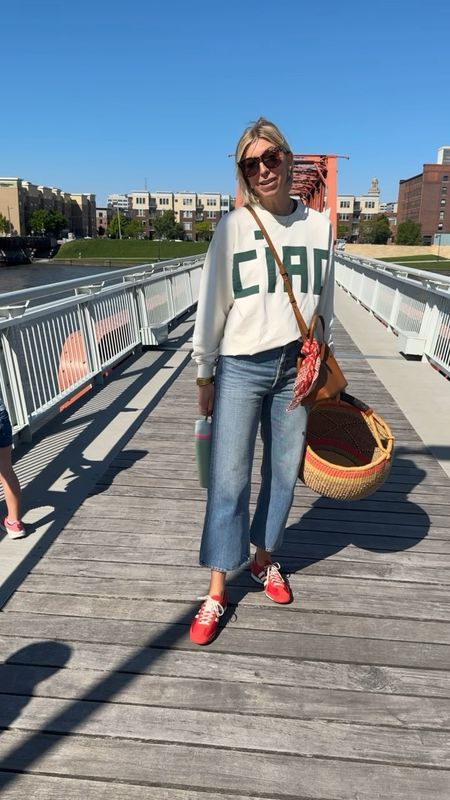 Real life outfit for the farmers market! I love this casual, but elevated luck with wide like jeans, pop of color sneakers, and my handbag

#LTKOver40 #LTKxMadewell #LTKVideo