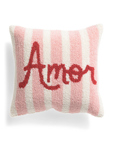 14x14 Amor Heart Striped Hooked Pillow | TJ Maxx