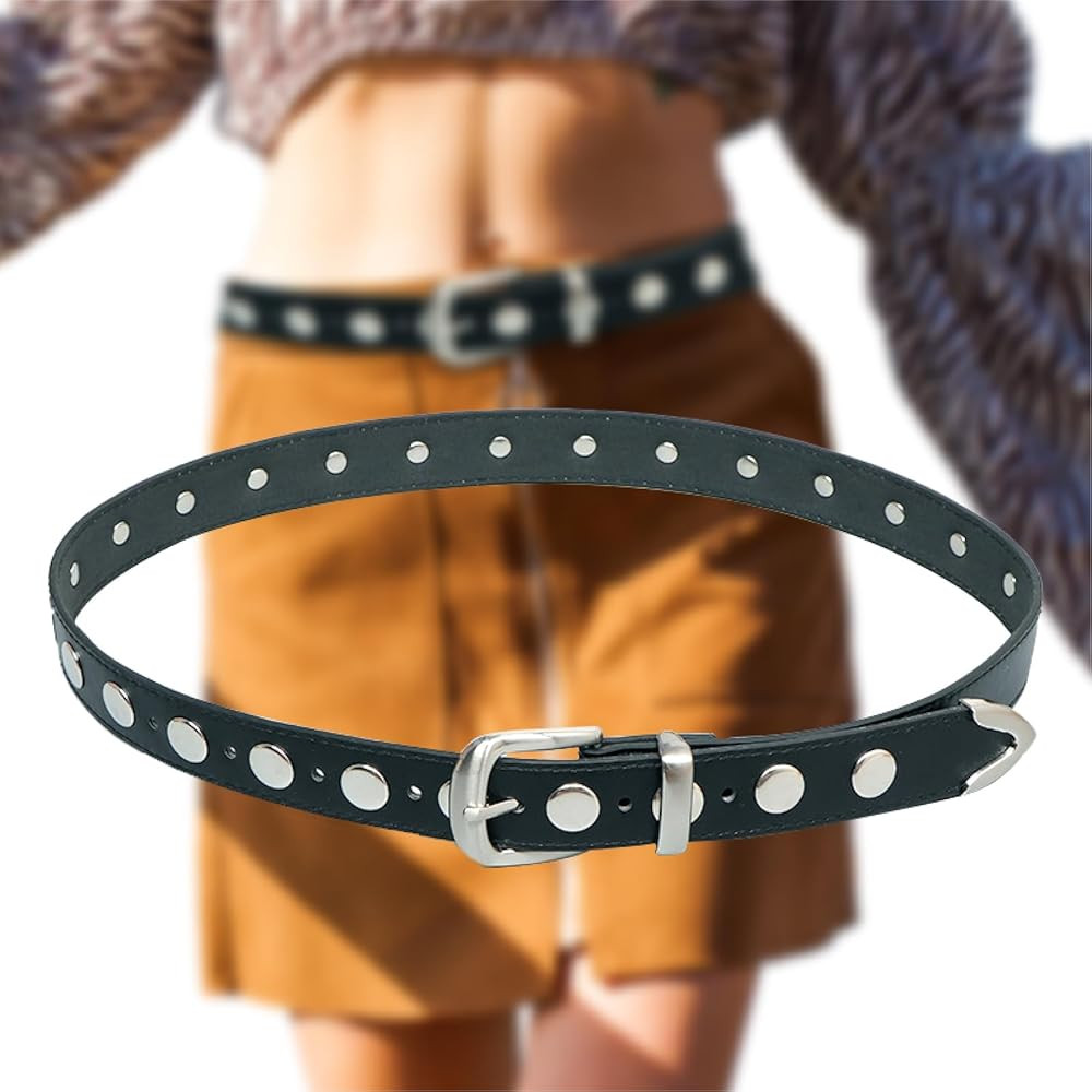 KJMYYXGS Studded Black Punk Belt Women Studded PU Leather Belt Rock Rivet Belt Decorated Waist Y2... | Amazon (US)