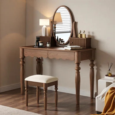Retro Solid Wood Rectangle Makeup Vanity | Wayfair North America