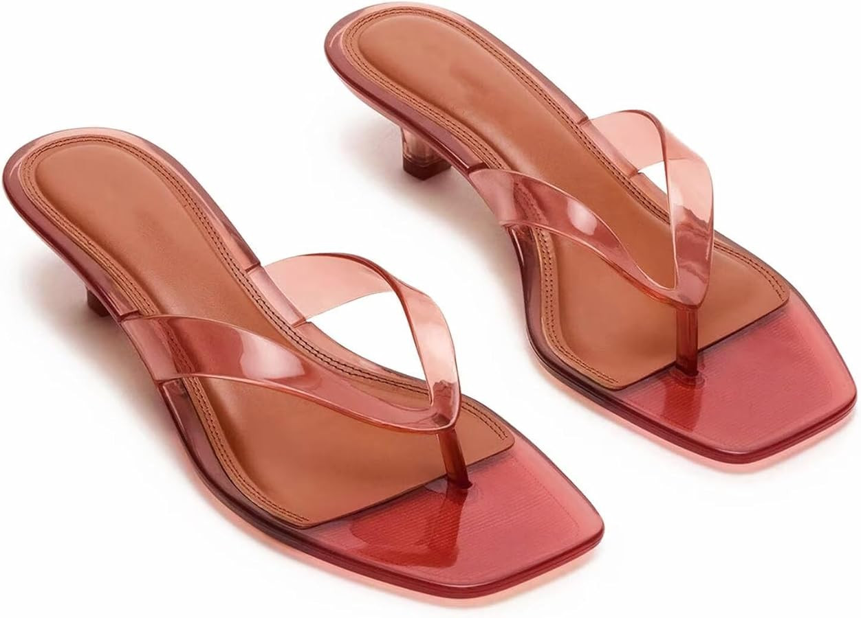 Agodor Jelly Thong Heeled Sandals for Women,Clear Flip Flop Low Kitten Heels Mules for Women Comf... | Amazon (US)
