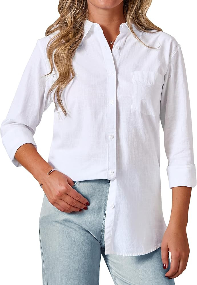 siliteelon Womens Button Down Shirt Linen Button Up Shirts for Women Long Sleeve Dress Shirt Coll... | Amazon (US)