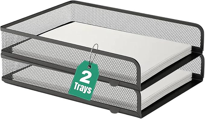 1InTheOffice Desk Trays Stackable Letter Tray, Matte Black Wire Mesh Front-Load Paper Tray Organi... | Amazon (US)