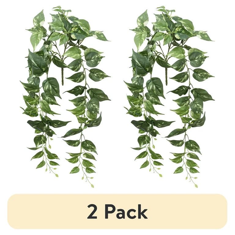 (2 pack) Mainstays 32" Artificial Silk Green Pothos Hanging Bouquet | Walmart (US)