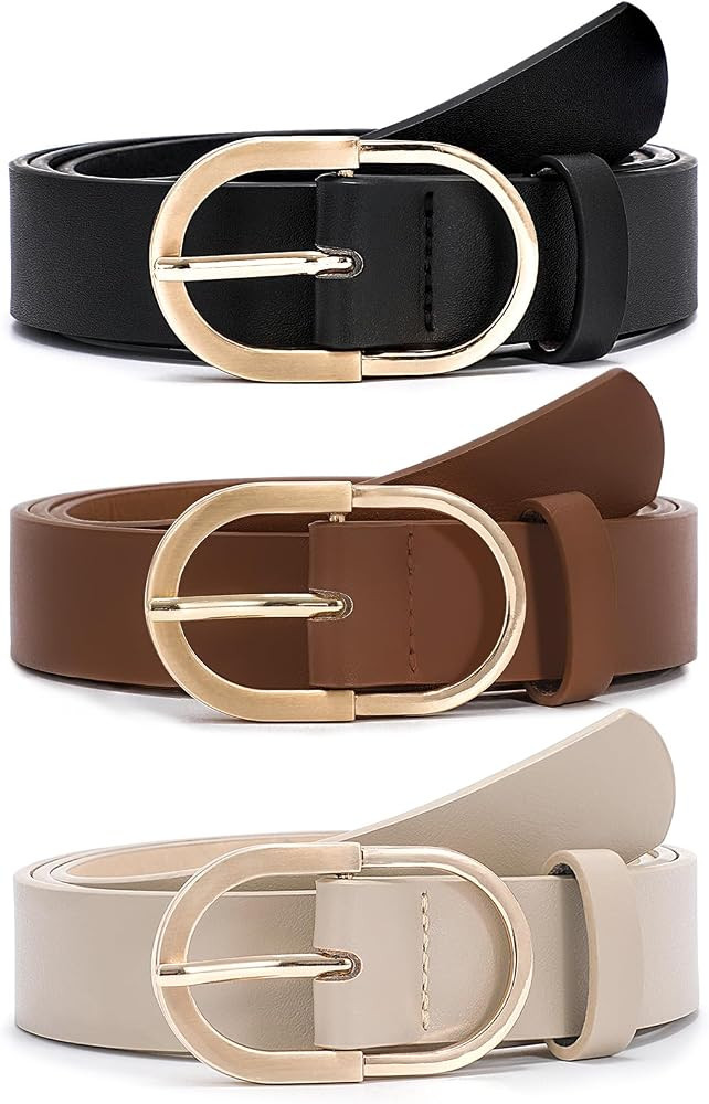 VONMELLI 3 Pack Women's Belts for Jeans Pants Fashion Gold Buckle Ladies Dress Belt | Amazon (US)