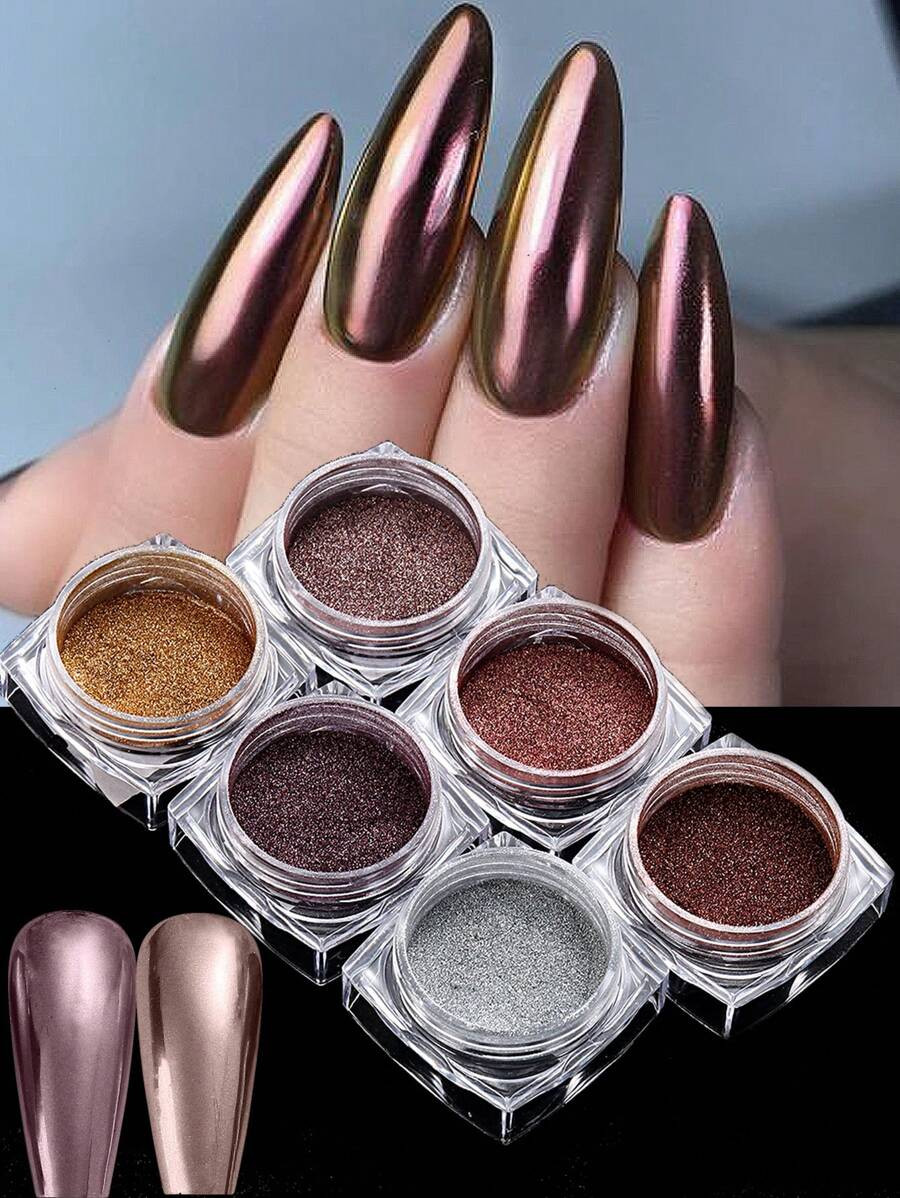 Brown Chrome Nails Powder Metallic Glitter Chrome Pigment Gradient Effect Rubbing Powder Autumn A... | SHEIN