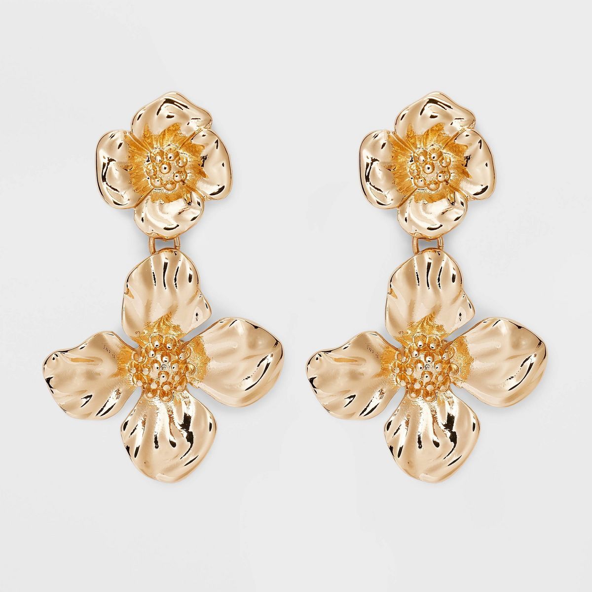 Metal Floral Double Drop Earrings - A New Day™ Gold | Target