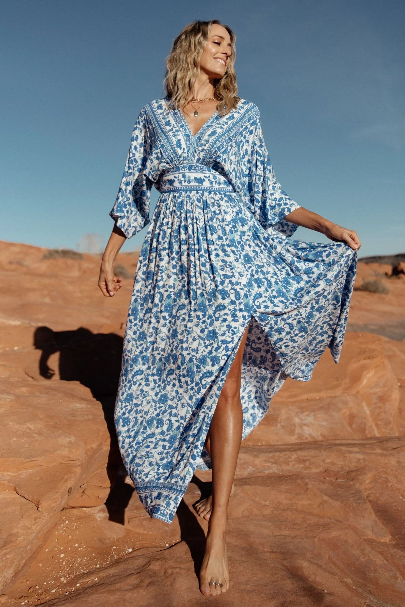 Watson Kimono Maxi Dress | Blue + White | Baltic Born