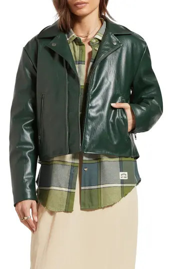 Brixton The Faux Leather Moto Jacket in Pine Needle at Nordstrom Rack, Size X-Large | Nordstrom Rack