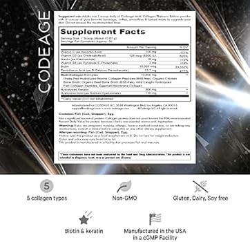 Codeage Multi Collagen Protein Powder with Biotin, Vitamin C, Keratin, Hyaluronic Acid, Vitamins ... | Amazon (US)